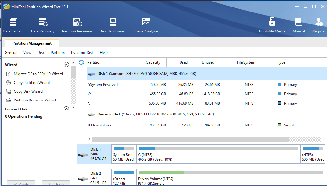 Minitool Partition wizard Free